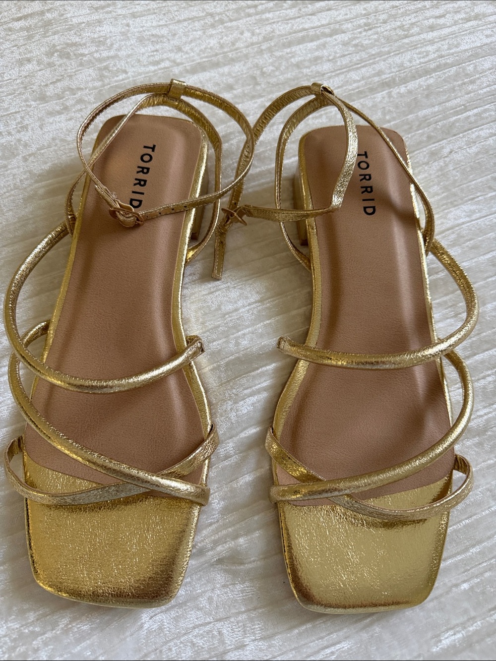 Torrid Gold Strappy Micro Heel Sandals Size 10 WW Extra Wide